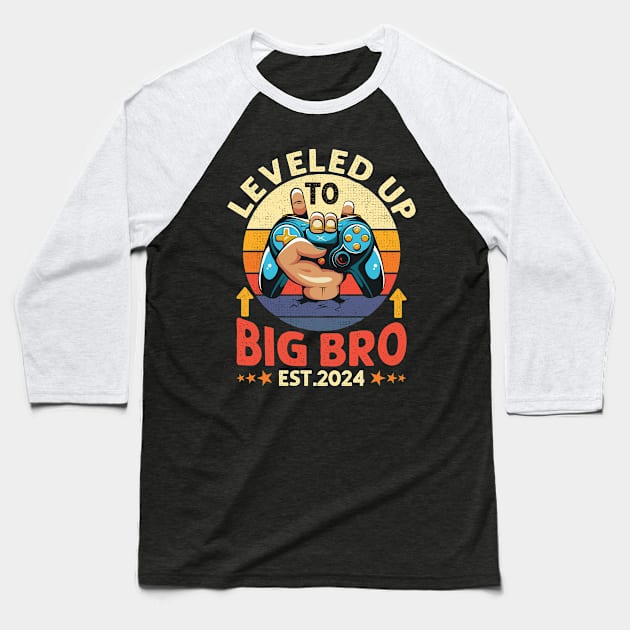 Leveled Up to Big Brother Video Gamer Big Bro Level Unlocked Boys Baseball T-Shirt by DenverSlade